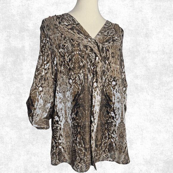 Calvin Klein Snakeskin Blouse – Size L – Animal Print Tie-Neck Top - Picture 3 of 6